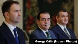 Cei trei lideri ai Alianței Dreapta Unită, Cătălin Drulă (s), Ludovic Orban (c) și Eugen Tomac (d) nu au motive de fericire dacă se uită în sondajele de opinie.
