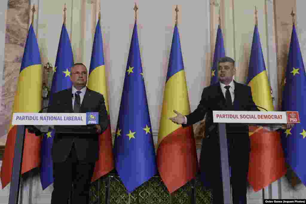 Conferința de presă în care președinții PSD și PNL anunță comasarea alegerilor. 