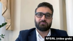 A video grab from RFE/RL's December 15 interview with Hamdullah Mohib, who was former Afghan President Ashraf Ghani's national security adviser.