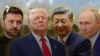 Colaj foto în care apar, de la stânga la dreapta, președinții Ucrainei, Volodimir Zelenski, al SUA, Donald Trump, al Chinei, Xi Jinping, și al Rusiei, Vladimir Putin.