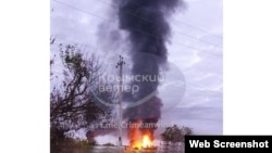 Пожежа на нафтобазі d селищі Гвардійське Сімферопольського району після удару безпілотника, 17 жовтня 2025 року