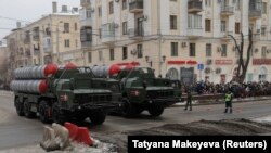 Russian S-400 missile air defense systems seen in a military parade this year.