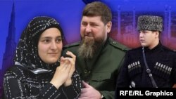 რამზან კადიროვი (ცენტრში), მისი ქალიშვილი აიშატი და ვაჟი ადამი (კოლაჟი).