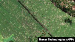 Воронки від ударів артилерії на полі поблизу міста Слов’янська на Донеччині, 6 червня 2022 року. Супутниковий знімок Maxar Technologies
