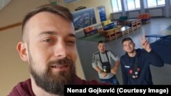Nenad Gojković sa kolegama tokom blokade Visoke tehničke škole u Subotici, 28. maj 2025.