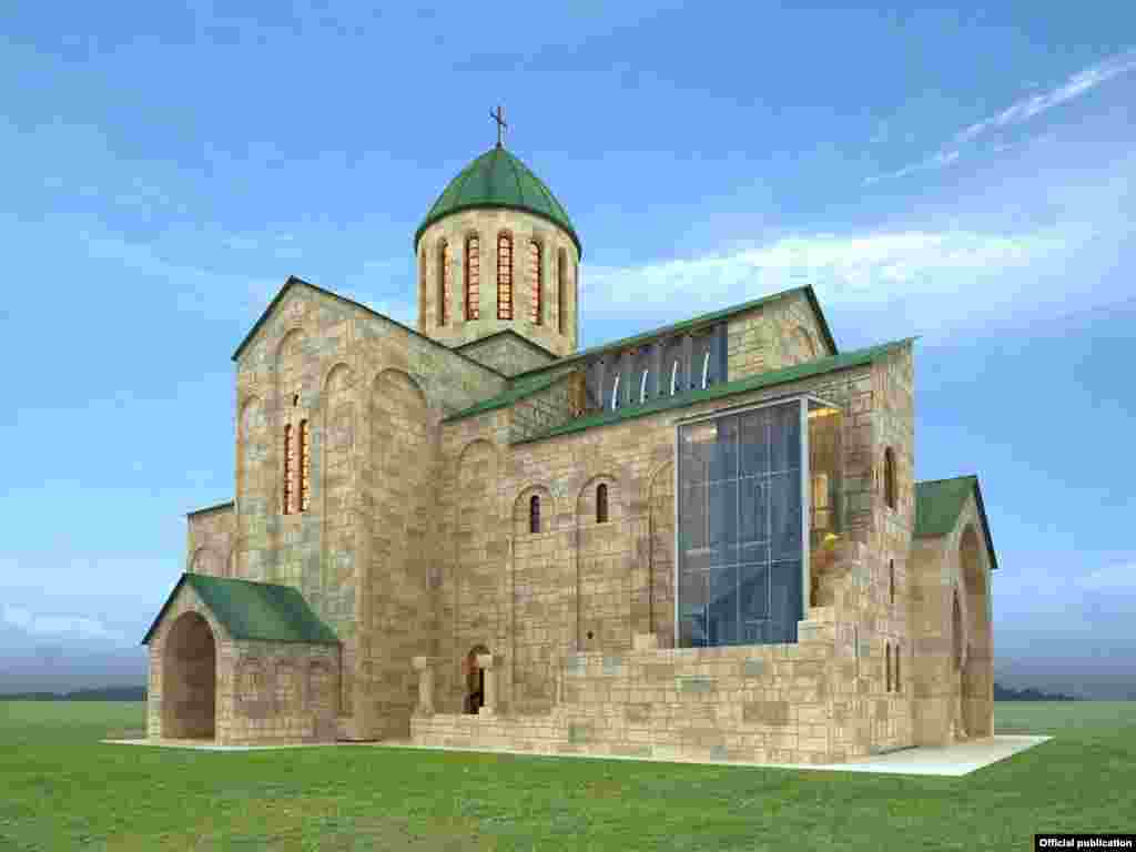 An artist's impression of how the cathedral is supposed to look once a controversial restoration is completed, based on the work of architect Ivane Gremelashvili. 