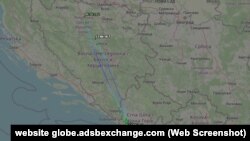 Približna trasa leta aviona Vlade RS koji je sleteo u Tivat 7. avgusta