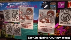 Plakati sa pozivom na bojkot Dana piva osvanuli su u Zrenjaninu uoči početka višednevne manfestacije u avgustu 2025. (ustupljena fotografija)