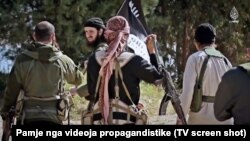 Jihadists from the Balkans appear in a propaganda video for the extremist Islamic State group that was published on social media on on June 4.