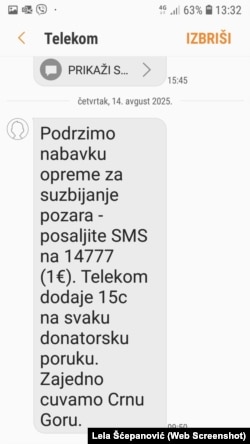 SMS poruka Telekoma Crna Gora