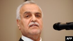 Iraq's fugitive Vice President Tariq al-Hashimi speaks during a press conference in Istanbul on May 4.