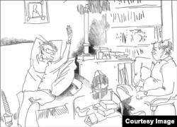 Сергей Ермолинский и Натан Эйдельман. Литография Бориса Жутовского, февраль 1983.