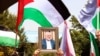 پرتره اسماعیل هنیه و پرچمهای فلسطین در دانشگاه تهران