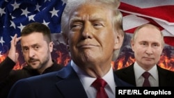 ვოლოდიმირ ზელენსკი, დონალდ ტრამპი, ვლადიმირ პუტინი. კოლაჟი