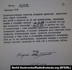 Документ Національного музею «Чорнобиль». Допустимі дози опромінення для населення