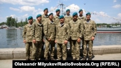 Курсанти 3 курсу (морські піхотинці) Одеської Військової академії на урочистостях з нагоди 100-річчя морської піхоти. Місто Миколаїв, 23 травня 2018 року