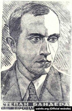 Портрет Степана Бандери. Дереворит Ніла Хасевича, портретна серія
