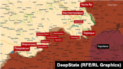Покровський, Торецький та Краматорський напрямки на інтерактивній мапі DeepState станом на 18 червня 2025 року