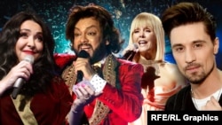 Співаки (зліва направо): Лоліта, Філіп Кіркоров, Валерія та Діма Білан, яким асоціація акторів «Маген» хоче заборонити виступи в Ізраїлю
