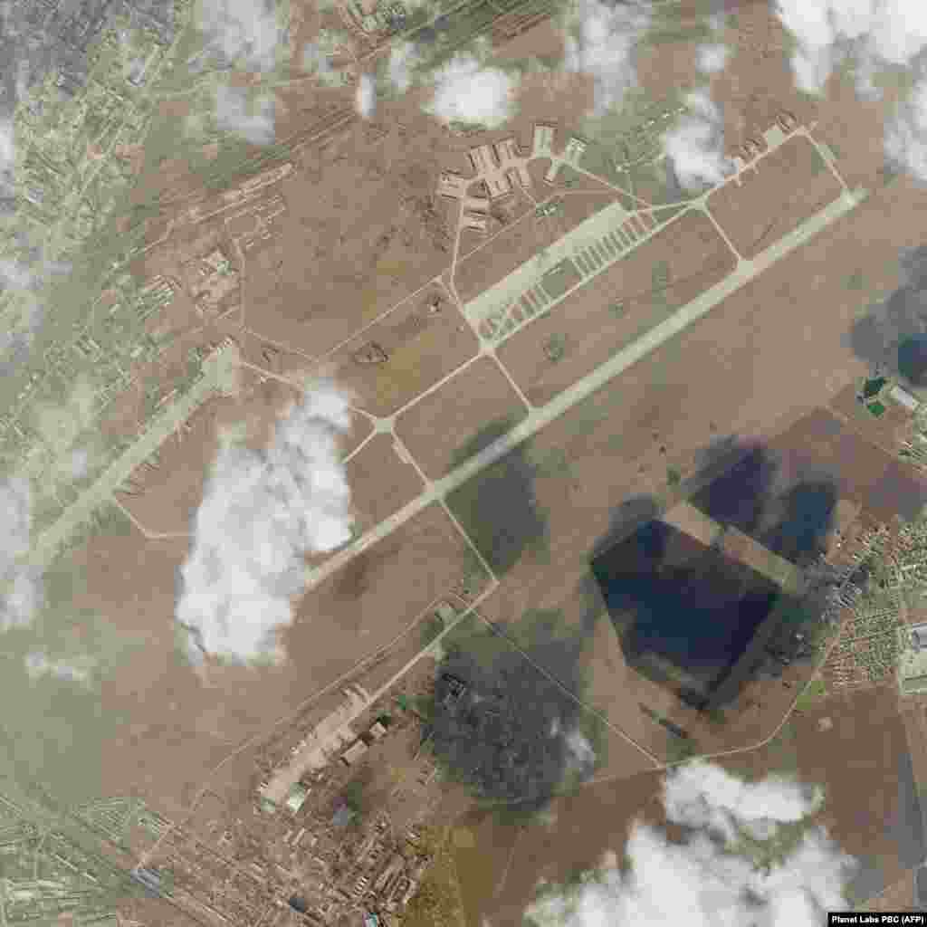 The Mykolaiv air base in southern Ukraine was hit by Russian air strikes, according to Planet Labs PBC.
