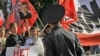 "No to censorship" says sign at demonstration in Moscow