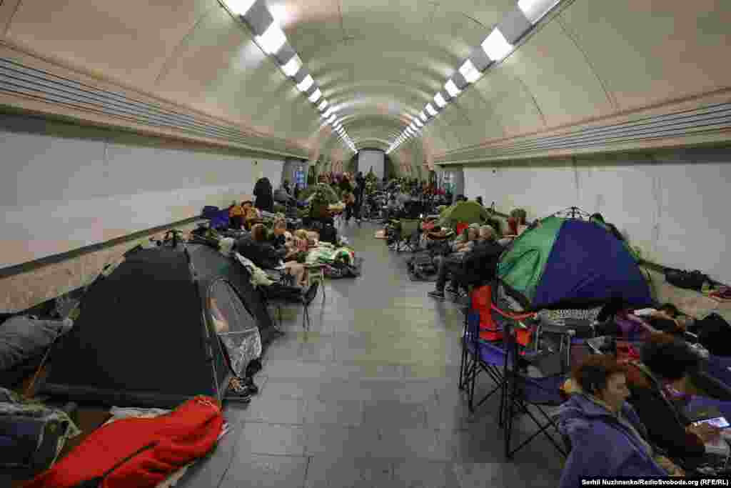 Residents of Kyiv took shelter in the Ukrainian capital's subway.