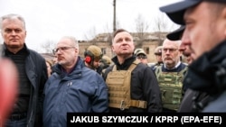 Президент Польщі Анджей Дуда в Бородянці на Київщині, 13 квітня 2022 року