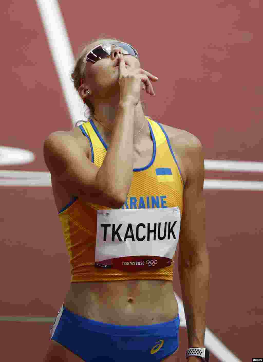 Вікторія Ткачук після фінального забігу жінок на 400 м з перешкодами, легка атлетика. Токіо, 4 серпня 2021 року