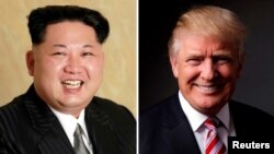 A composite file photo of North Korean leader Kim Jong Un (left) and U.S. President Donald Trump.