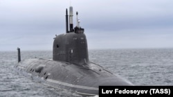 The Kazan, a Russian Yasen-class nuclear submarine, arrives at its base in Murmansk region (file photo)