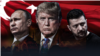 Colaj foto cu Donald Trump (centru) și Vladimir Putin (stânga) și Volodimir Zelenski (dreapta).