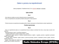 Montenegro - Law on real estate tax, undated