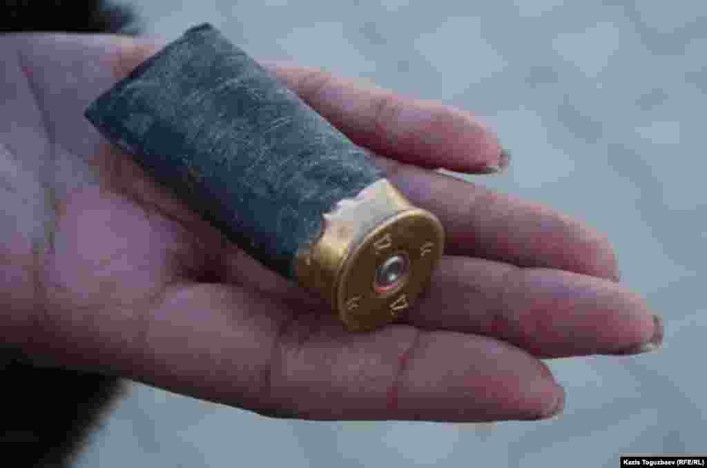 Casing from a shotgun pellet. The Kazakh authorities have said the police were left "with no choice but to shoot." 