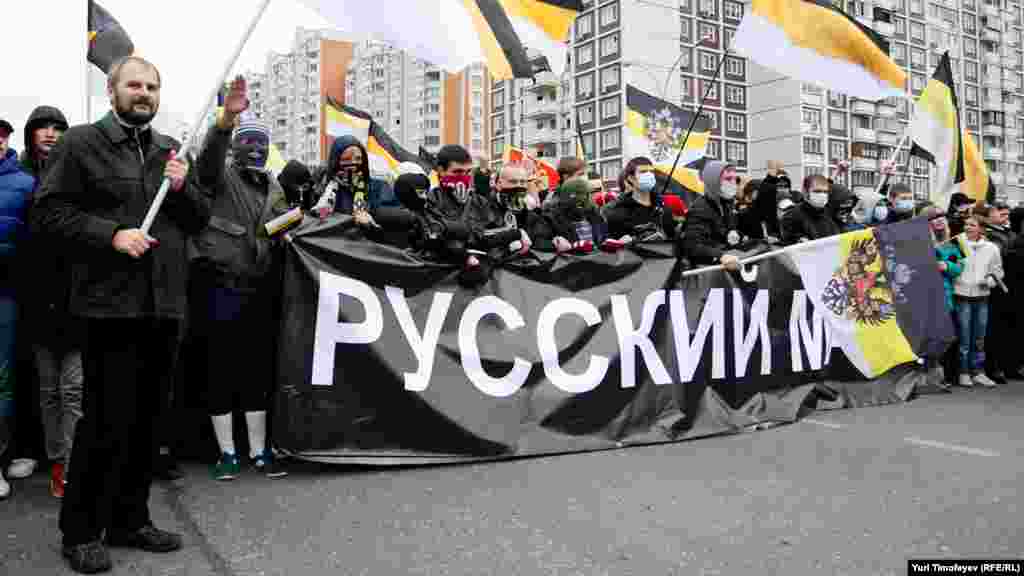 Ultranationalists demonstrate in the "Russian March" in Moscow on November 4.