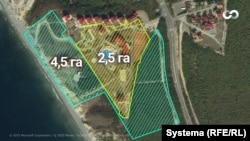 Ділянки пансіонату «Шингарі»: жовтим – у власності, блакитним – в оренді