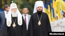 Митрополит Епіфаній і тодішній патріарх Київський і всієї Руси-України Філарет (праворуч). Київ, 24 серпня 2013 року