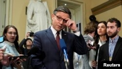 Спікер Палати представників США Майк Джонсон коментує схвалення Палатою представників надання пакету військової допомоги Україні на 61 мільярдів доларів. Вашингтон, США. 20 квітня 2024 року