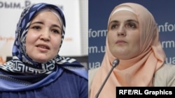 A combination file photo of Crimean Tatar activists Lutfie Zudiyeva (left) and Mumine Saliyeva