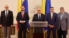 Declarații de presă susținute de reprezentanții coaliției de guvernare PSD-PNL-USR-UDMR-Minorități după semnarea acordului politic, la Senatul României - 23 iunie 2025.