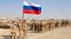 Russian troops line up before the start of joint military drills with Tajikistan and Uzbekistan north of the Tajik border with Afghanistan on August 10.